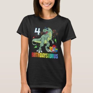 Kinder Vier Saurus Verjaardag Rex Dino 4e Dinosaur T-shirt