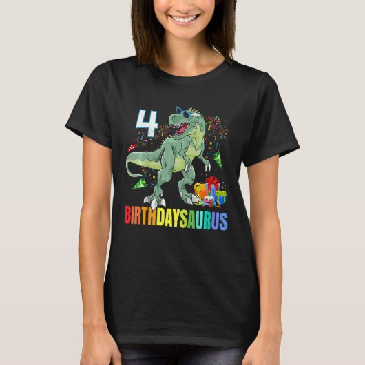 Kinder Vier Saurus Verjaardag Rex Dino 4e Dinosaur T-shirt (Voorkant)