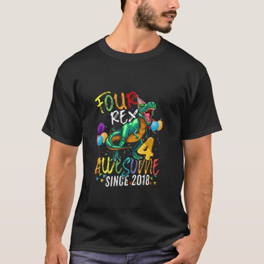 Kinder vier T Rex Geweldige sinds 2018 4 jaar oud T-shirt (Voorkant)