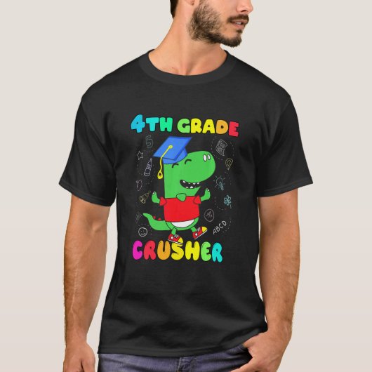 Kinder vierde klas rex dinosaur terug naar school t-shirt (Voorkant)