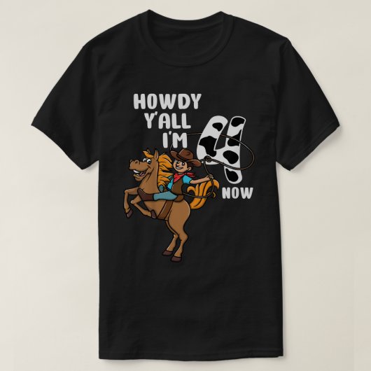 Kinder vierde verjaardag Rodeo Westerne Cowboy How T-shirt (Design voorkant)