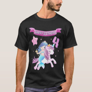 Kinder vierde verjaardag zeemeermin met Unicorn en T-shirt