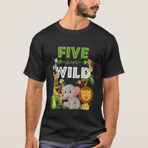 Kinder vijf jaar Wilde 5e verjaardag Oerwoud diere T-shirt