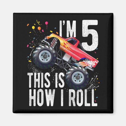 Kinder vijfjarige vijftigste verjaardag Jongen Mon Magneet (Voorkant)