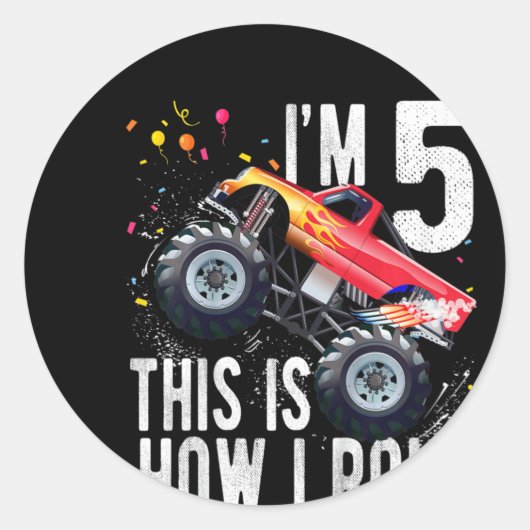 Kinder vijfjarige vijftigste verjaardag Jongen Mon Ronde Sticker (Voorkant)