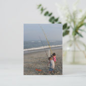 Kinder visserij op het strand briefkaart (Staand voorkant)
