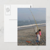 Kinder visserij op het strand briefkaart (Voorkant / Achterkant)