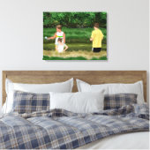 Kinder Vist bij de Lokale Vijver Canvas Afdruk (Insitu (Slaapkamer))