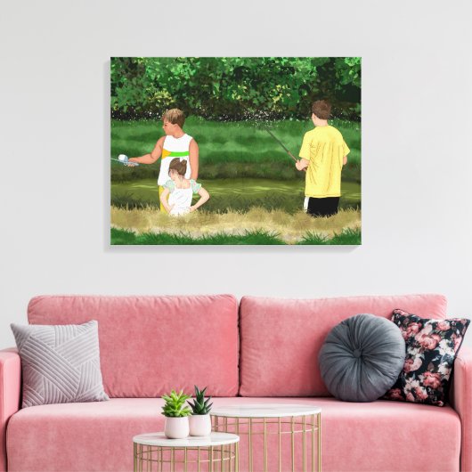 Kinder Vist bij de Lokale Vijver Canvas Afdruk (Insitu (Woonkamer))