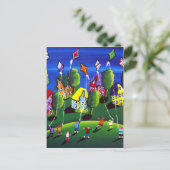 Kinder vliegende vliegers Folk Art Briefkaart (Staand voorkant)