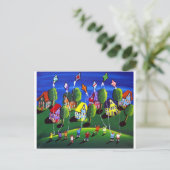 Kinder vliegende vliegers Folk Art Briefkaart (Staand voorkant)