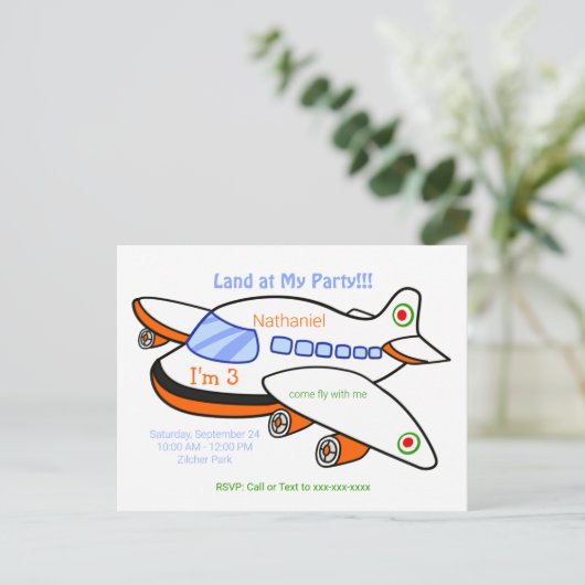 Kinder vliegtuiglanding op uitnodiging voor verjaa (Staand voorkant)