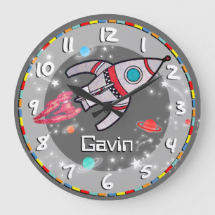 Kinder vlinderjongens raketruimteklok grijs grote klok