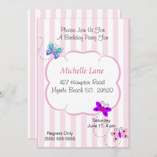 Kinder vlinders verjaardagsuitnodiging kaart (Voorkant / Achterkant)