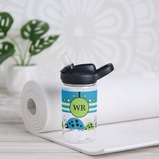 Kinder voeg initialen ladybugs groen blauw toe waterfles (Yoga)