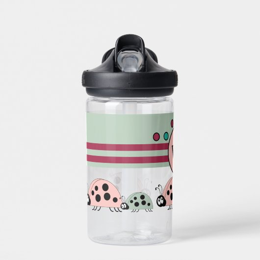Kinder voeg initialen ladybugs roze groen toe waterfles (Voorkant)