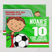 Kinder voetbal / football groene 10e verjaardag ui kaart (Voorkant / Achterkant)