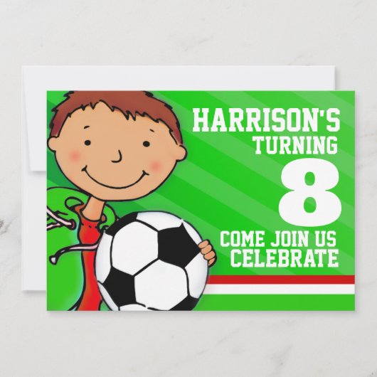 Kinder Voetbal / football Groene Verjaardagsuitnod Kaart (Voorkant)