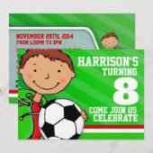 Kinder Voetbal / football Groene Verjaardagsuitnod Kaart (Voorkant / Achterkant)