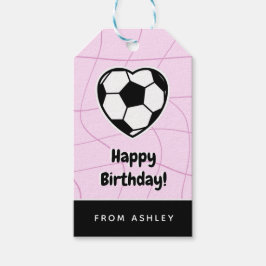 Kinder voetbal — Heart Shaped Ball Girls Naam Roze Cadeaulabel