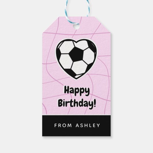 Kinder voetbal — Heart Shaped Ball Girls Naam Roze Cadeaulabel (Achterkant)