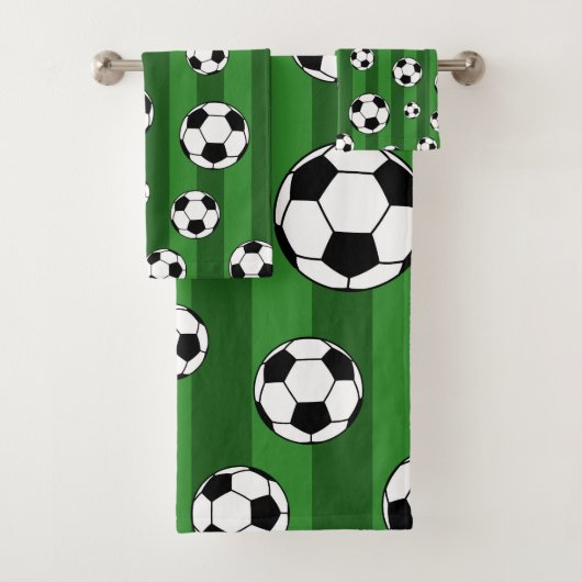 Kinder Voetbal Patroon op Groene Strepen Badkamer Bad Handdoek (Insitu)