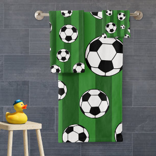 Kinder Voetbal Patroon op Groene Strepen Badkamer Bad Handdoek