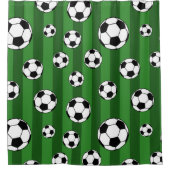 Kinder Voetbal Patroon op Groene Strepen Badkamer Douchegordijn (Voorkant)