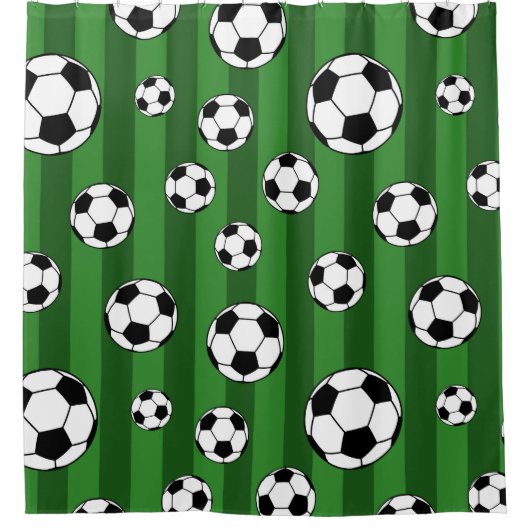 Kinder Voetbal Patroon op Groene Strepen Badkamer Douchegordijn (Voorkant)
