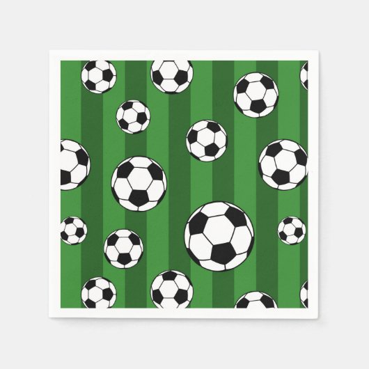 Kinder Voetbal Patroon op Groene Strepen Verjaarda Servet (Voorkant)