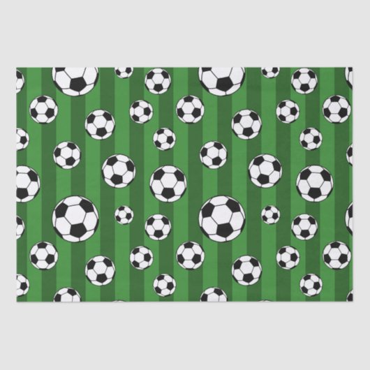 Kinder Voetbal Patroon op Groene Strepen Verjaarda Tissuepapier (Voorkant)