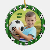 Kinder Voetbal Patroon Twee Foto Kerstmis Keramisch Ornament (Voorkant)