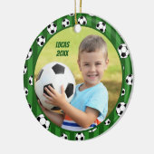 Kinder Voetbal Patroon Twee Foto Kerstmis Keramisch Ornament (Links)