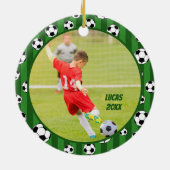 Kinder Voetbal Patroon Twee Foto Kerstmis Keramisch Ornament (Achterkant)