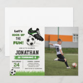 Kinder Voetbal Verjaardag Uitnodiging met foto (Voorkant / Achterkant)
