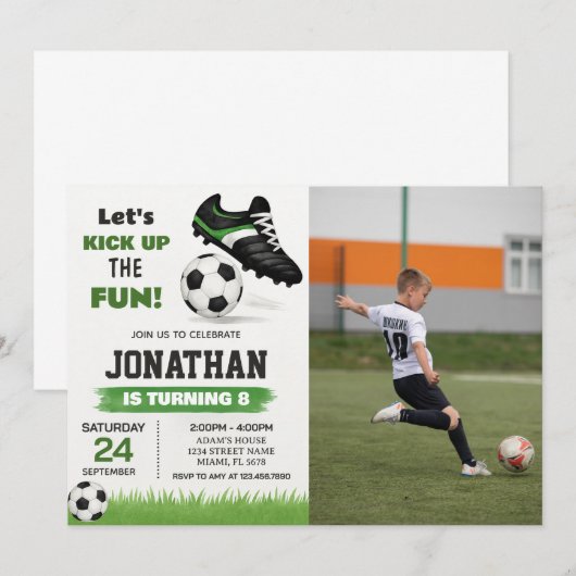 Kinder Voetbal Verjaardag Uitnodiging met foto (Voorkant / Achterkant)