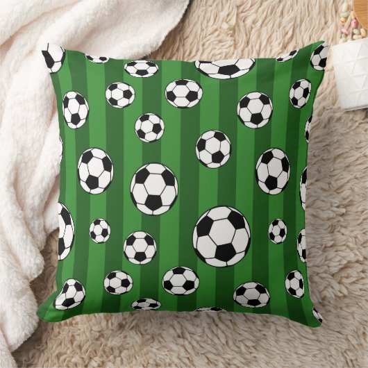 Kinder Voetballen patroon op groene strepen Kussen (Deken)