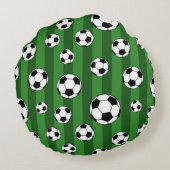 Kinder Voetballen patroon op groene strepen Rond Kussen (Achterkant)