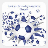 Kinder voetbalpartij Blue voetballen Stars Vierkante Sticker (Voorkant)