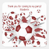 Kinder voetbalpartij Maroon voetballen Stars Vierkante Sticker (Voorkant)