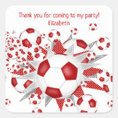 Kinder voetbalpartij Rode voetballen Stars Vierkante Sticker (Voorkant)