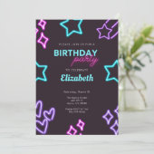 Kinder Volwassen Neon Glow Verjaardagsfeestuitnodi Kaart (Staand voorkant)