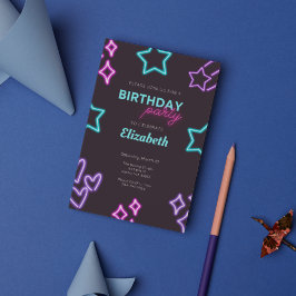 Kinder Volwassen Neon Glow Verjaardagsfeestuitnodi Kaart