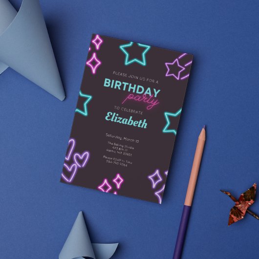 Kinder Volwassen Neon Glow Verjaardagsfeestuitnodi Kaart