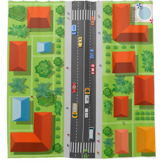 Kinder voorstadsauto's - Shower Curtain Douchegordijn (Voorkant)