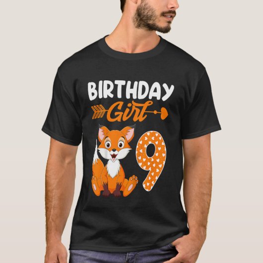 Kinder vos dier 9e verjaardag meisje fox b dag 9 j t-shirt (Voorkant)