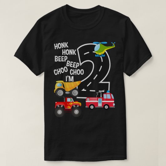 Kinder vrachtwagens 2e verjaardag Toddler Ik ben 2 T-shirt (Design voorkant)