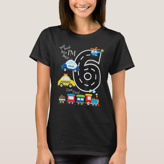 Kinder vrachtwagens trein 6e verjaardagsfeestje pe t-shirt (Voorkant)