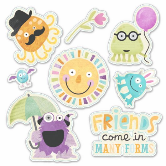 Kinder vrienden in vele vormen sticker (Voorkant)