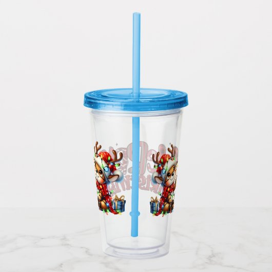 Kinder vrolijke kerstrendieren acryl drinkbeker (Rechts)